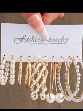 Pearl & Gold Hoop Earring Set Of 5 Hoops